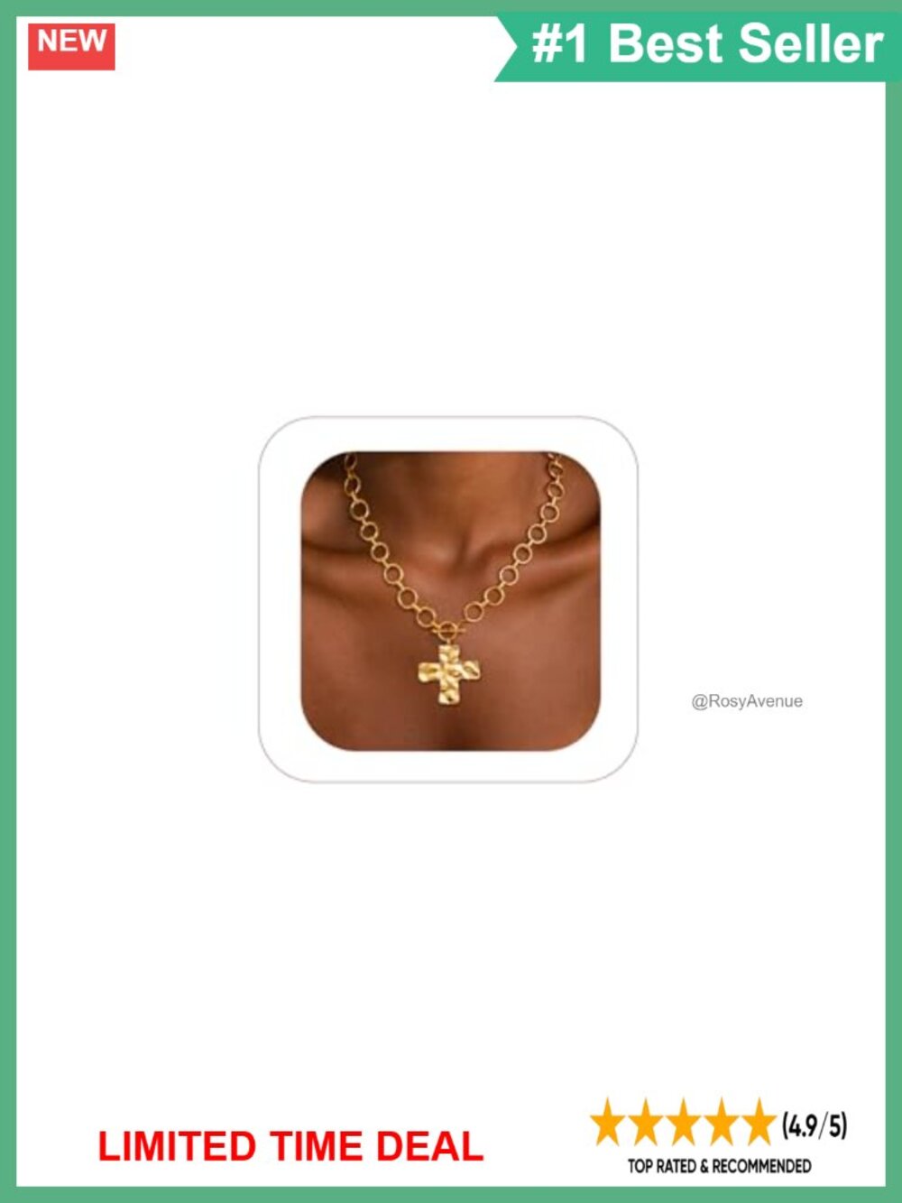 14K Gold Plated Chunky Cross Pendant Necklace Toggle Clasp